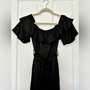 Everly Medium Sleek Off the Shoulder Black Jumpsuit with Tie Waist